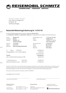 Huurovereenkomst camper Schmitz